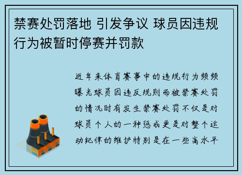 禁赛处罚落地 引发争议 球员因违规行为被暂时停赛并罚款